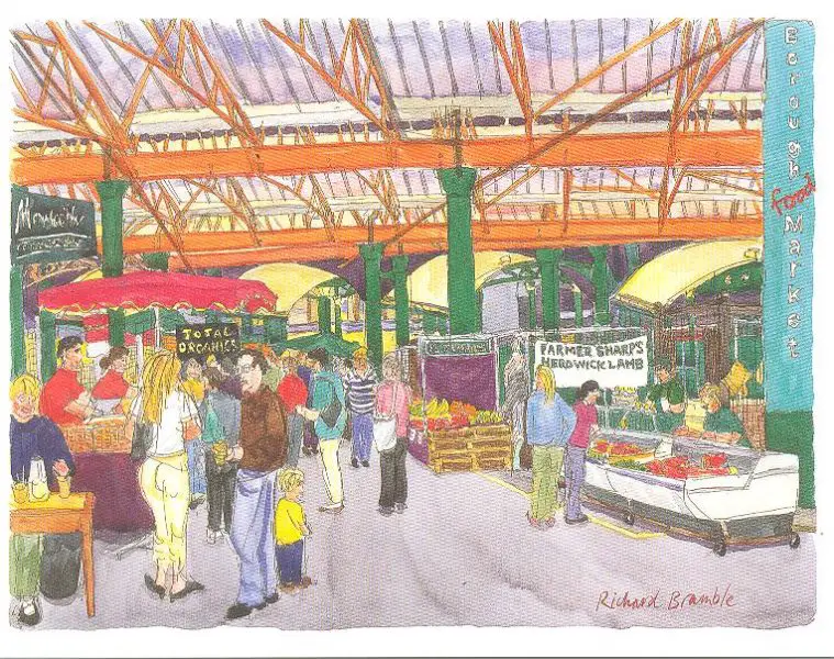 Gravura de Richard Brambie - Borough Market em Londres