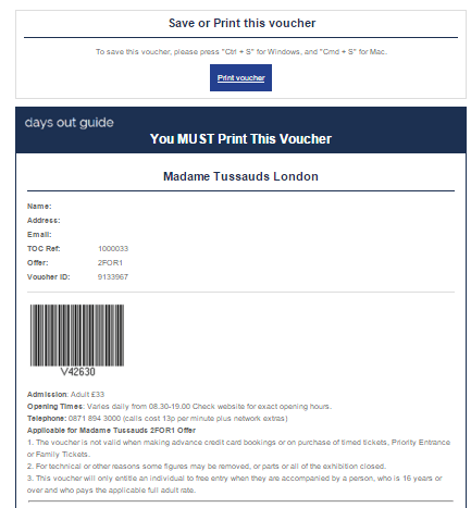 Promoção 2for1 em Londres - voucher