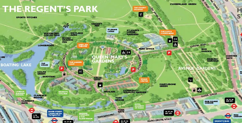 Regent's park na primavera - mapa