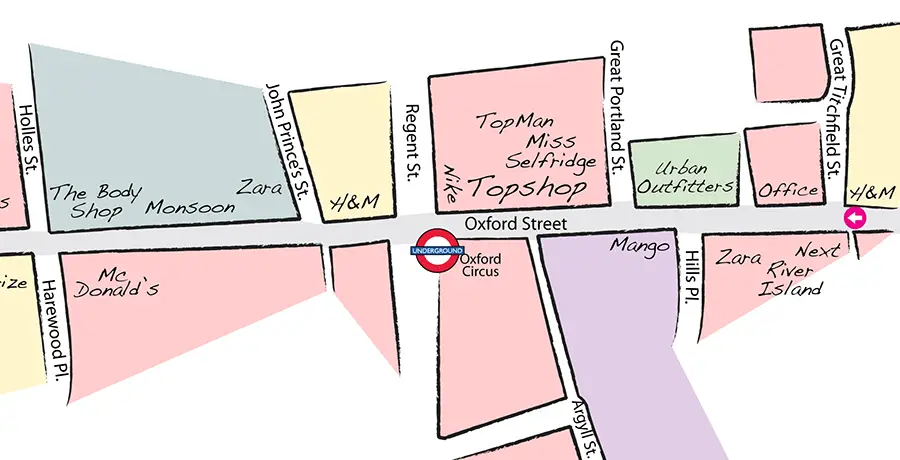 Guia de compras oxford street mapa 1