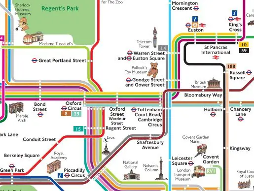Mapa de onibus com pontos turisticos de Londres