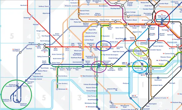 A região de Earls Court - mapa do metrô