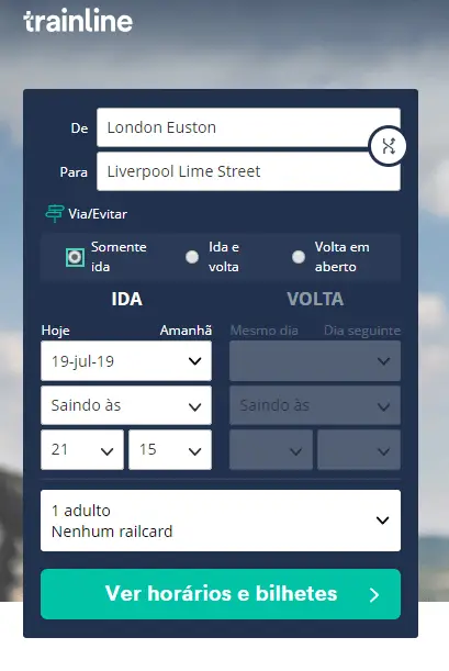 Viajar de trem na Inglaterra - site trainline