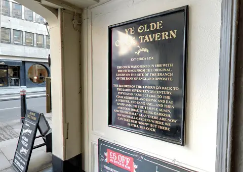 ye olde cock tavern placa
