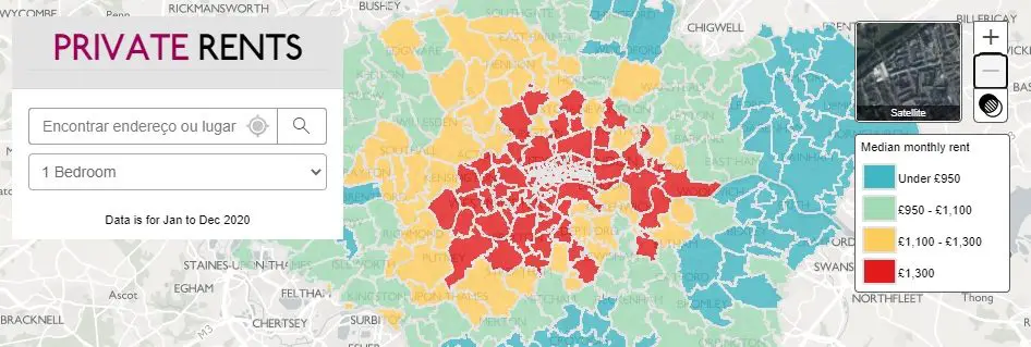 Mapa de alugueis em Londres