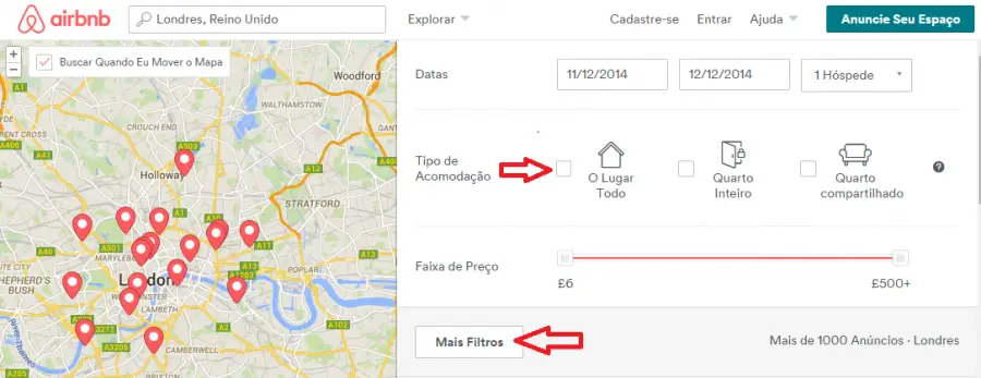 Como Alugar apartamento em Londres - busca airbnb