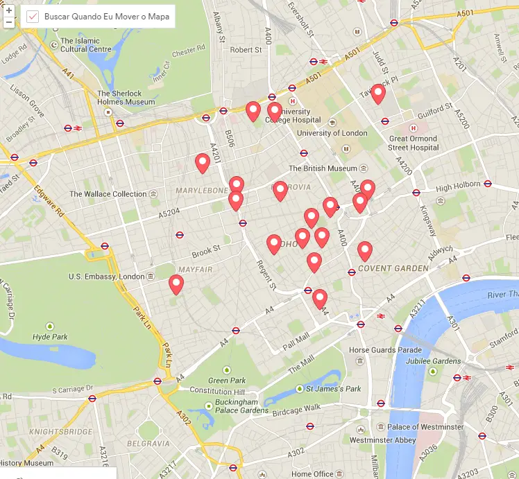 Como Alugar apartamento em Londres - mapa airbnb