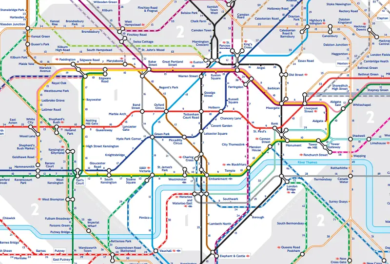 Mapa do metrô de Londres - minutos entre estações