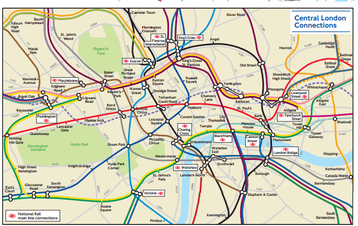 Mapa do metrô de Londres - percurso real