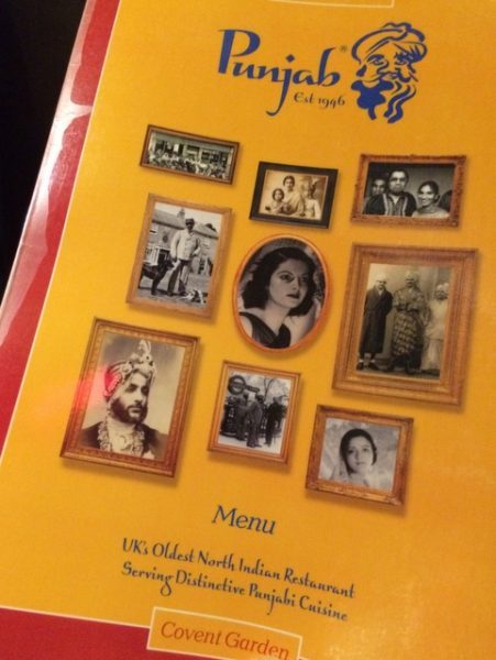 Punjab - restaurante indiano em Covent Garden - menu