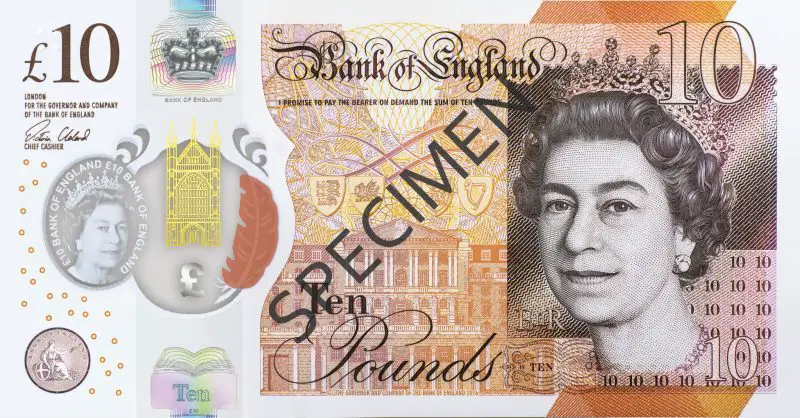 A nova nota de 10 libras - Rainha Elizabeth