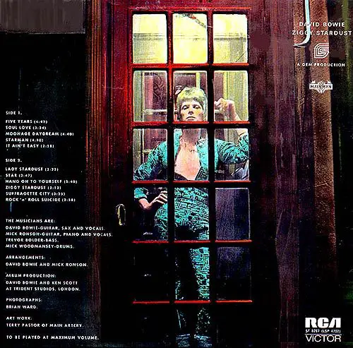 Contracapa do disco Ziggy Stardust - David Bowie