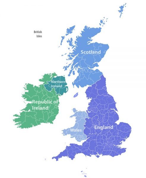 Mapa do Reino Unido - sotaque britânico