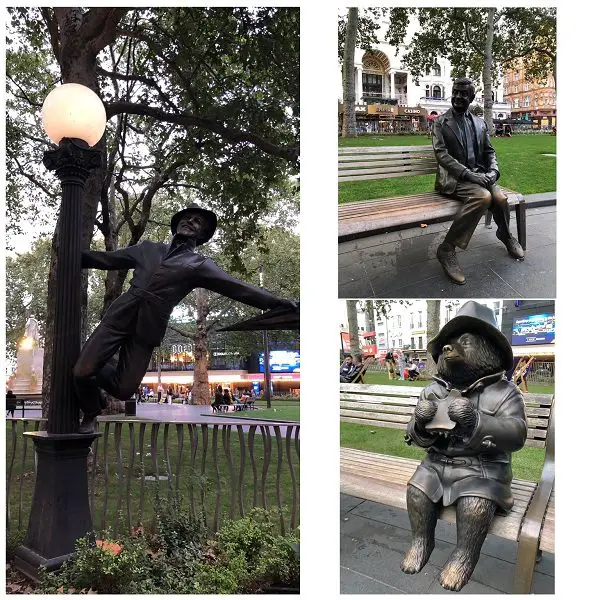 Estatuas de personagens de filmes na Leicester Square em Londres