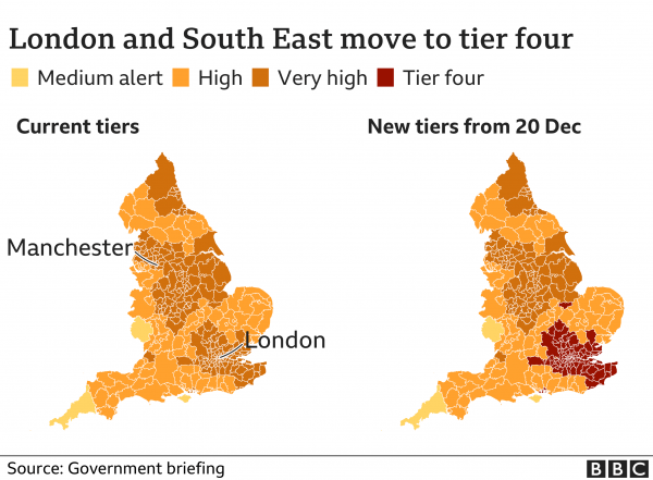 Mapa da Inglaterra com as zonas de restricão