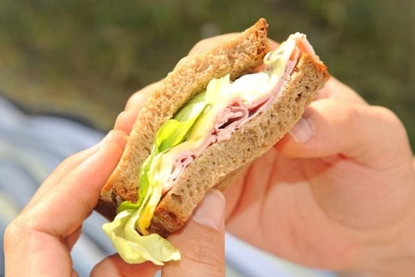 Sanduíche de queijo e alface na mão de uma pessoa - sanduíches na Inglaterra
