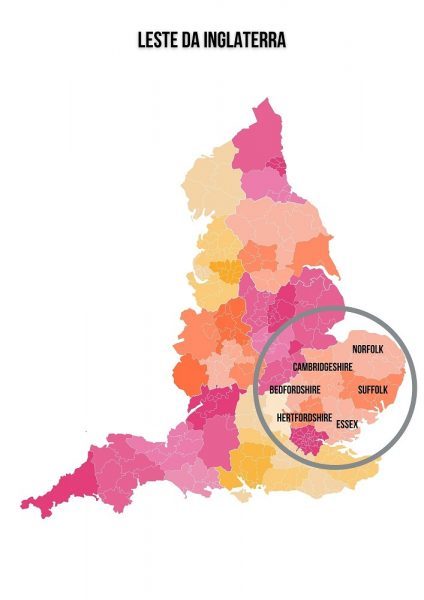 Mapa da região Leste da Inglaterra
