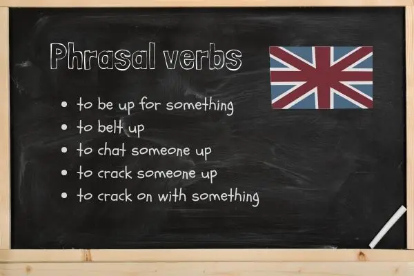 Quadro negro com alguns phrasal verbs muito usados na Inglaterra