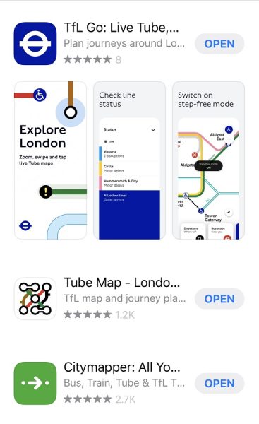 Aplicativos de transporte em Londres

