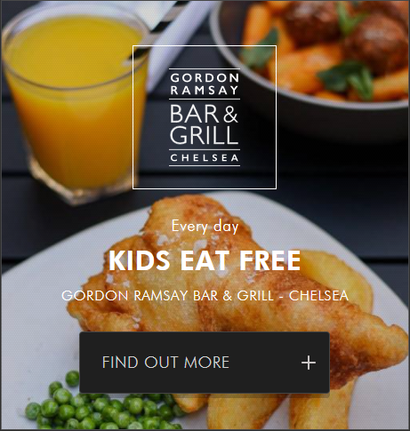 Anúncio do restaurante Gordon Ramsay - kids eat free