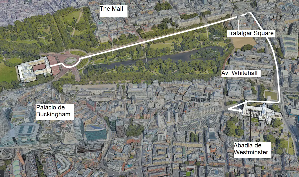 Mapa da procissão da coroação - Kings Procession