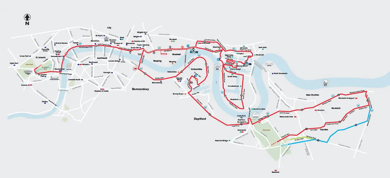 mapa da maratona de Londres